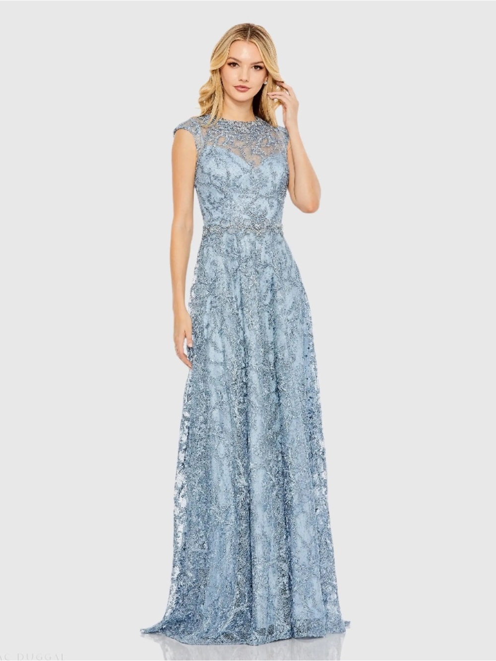 Mac Duggal 79430 Size 8 Blue Embroidered Cap Sleeve A Line Gown Long Maxi Dress